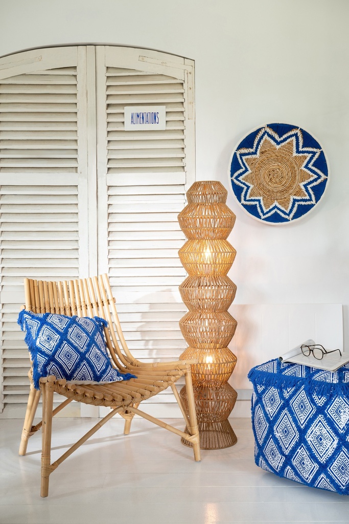 Cushion Oriental Pattern Cotton Blue/White – photo 6 – J-Line Mauritius