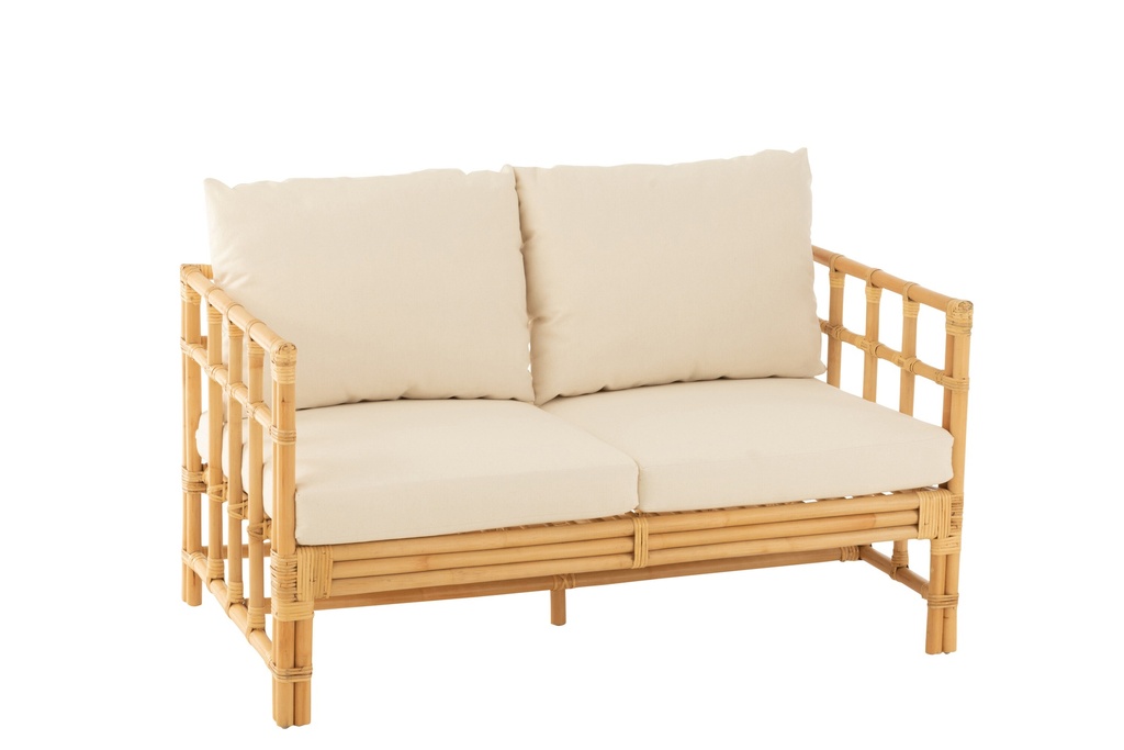Canapé Elise + Coussin 2 Personnes Rotin/Textile