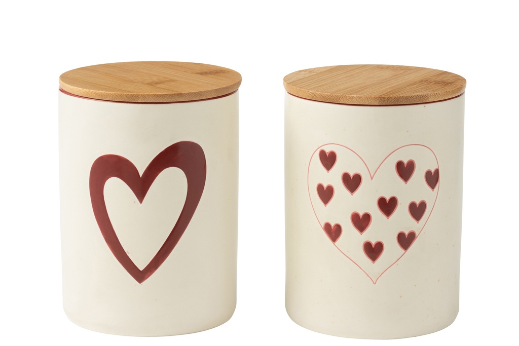 Bocal de rangement Coeurs Porcelaine Blanc/Rouge