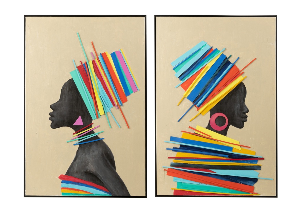 Painting African Woman Wood/Canvas Mix
