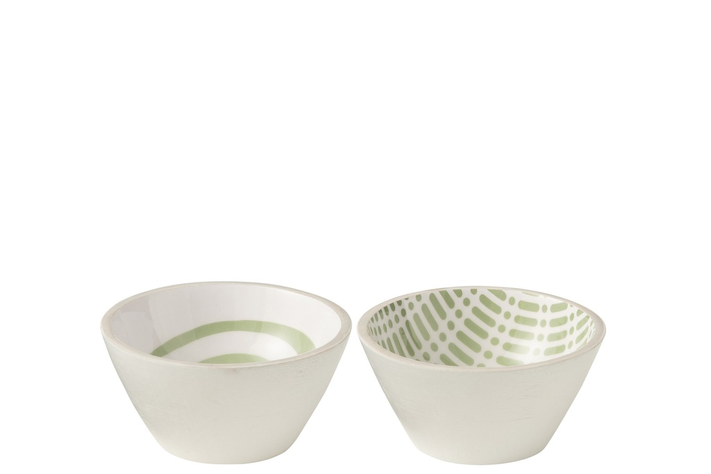 Bowl Mango Wood Green/White Medium