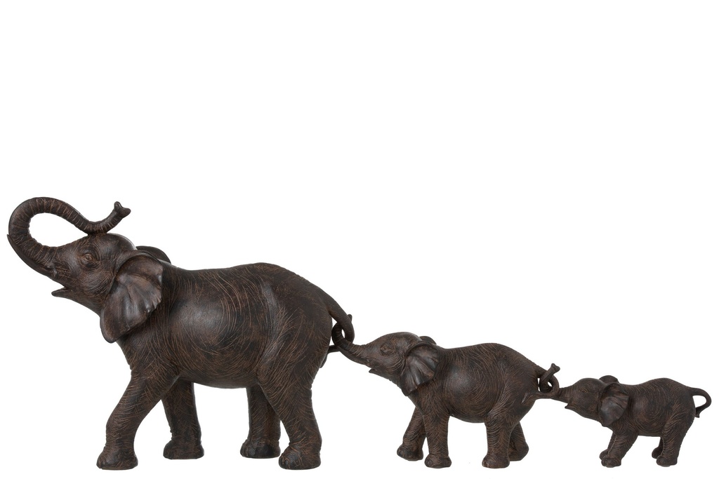 Elephants Row 3 Polyrésine Marron