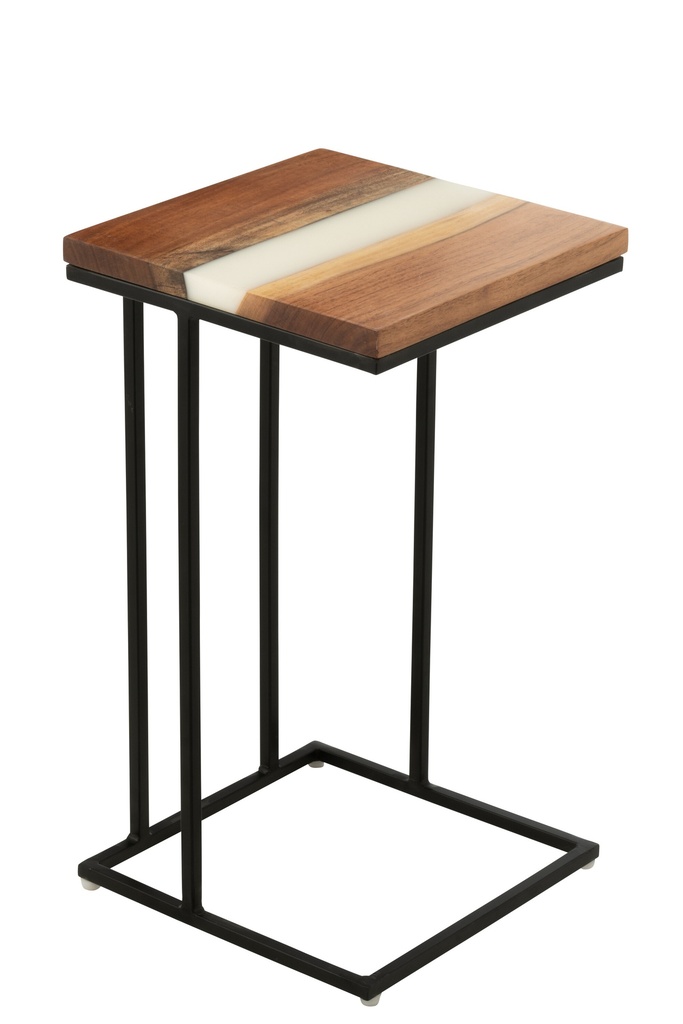 Table d'appoint carrée en bois d'acacia/résine