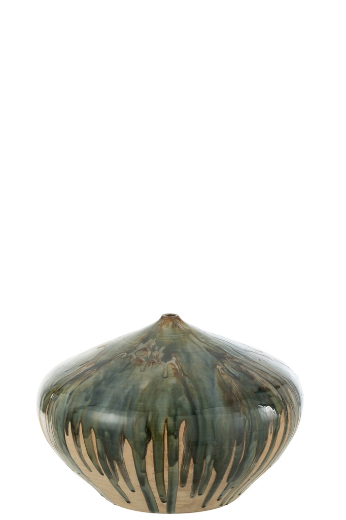 Vase Bas Peinture Céramique Naturel/Vert