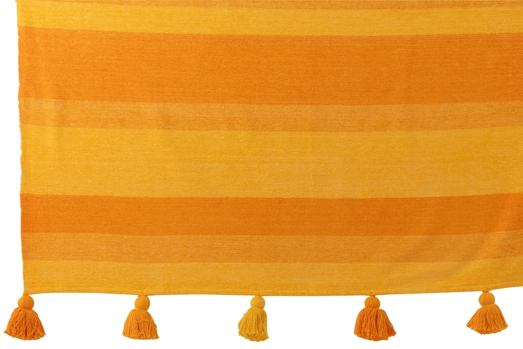 Plaid Rayures + Pompons Coton Orange