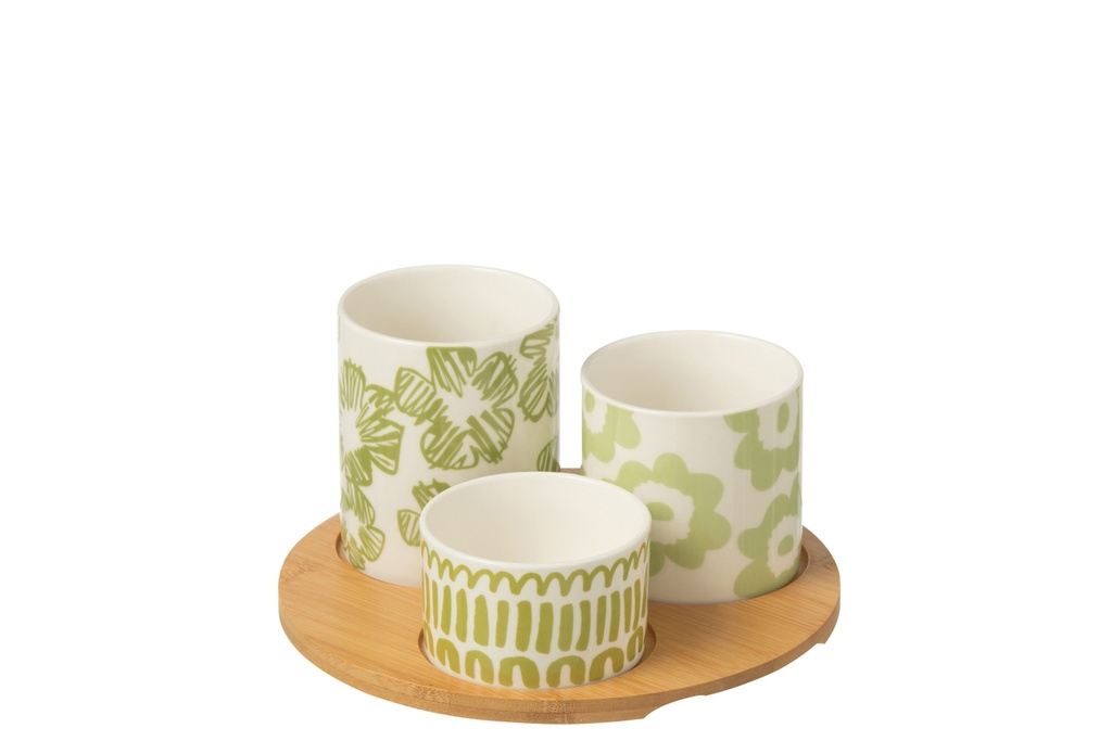 Set Of 3 Appetizer Set+Bamboo Tray