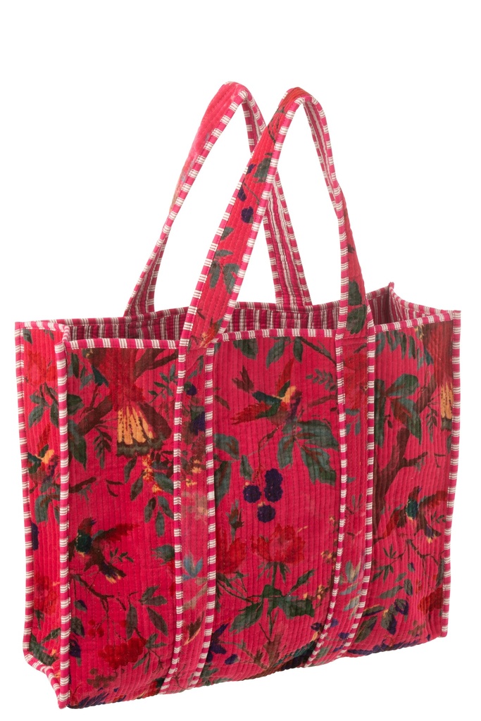 Tote Bag Birds/Flowers Cotton Velvet