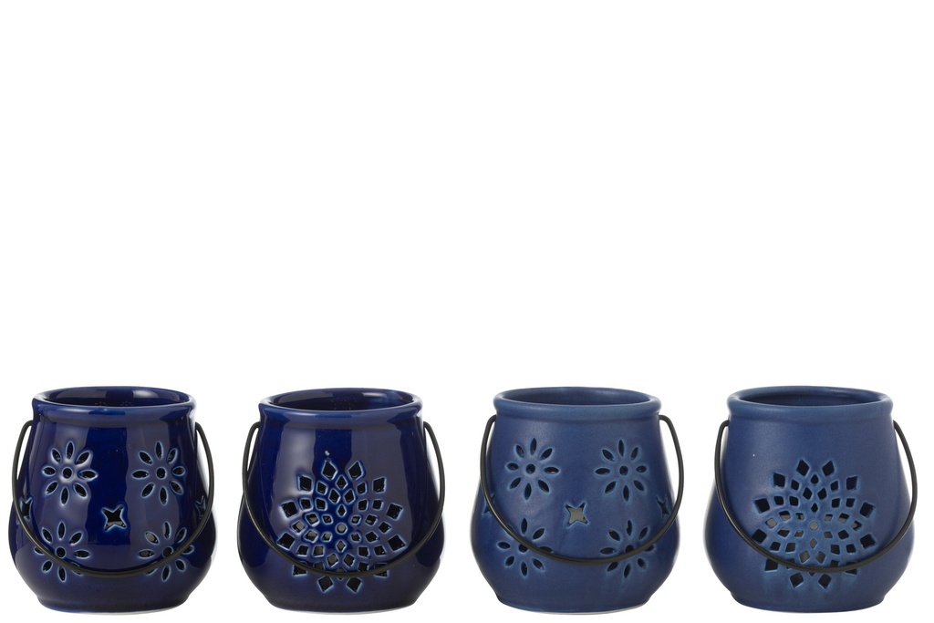 Photophore Seau Motifs Porcelaine Bleu