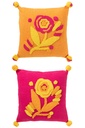 Coussin Carré Broderie Fleur+Pompons Coton