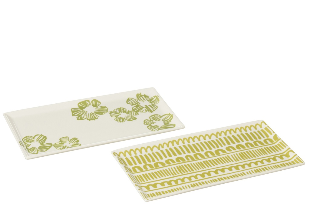 Assiette Fleur/Bande Rectangulaire Céramique Verte