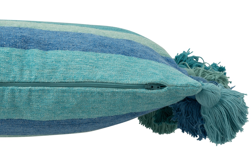 Cushion Stripes+Tassels Cotton Blue