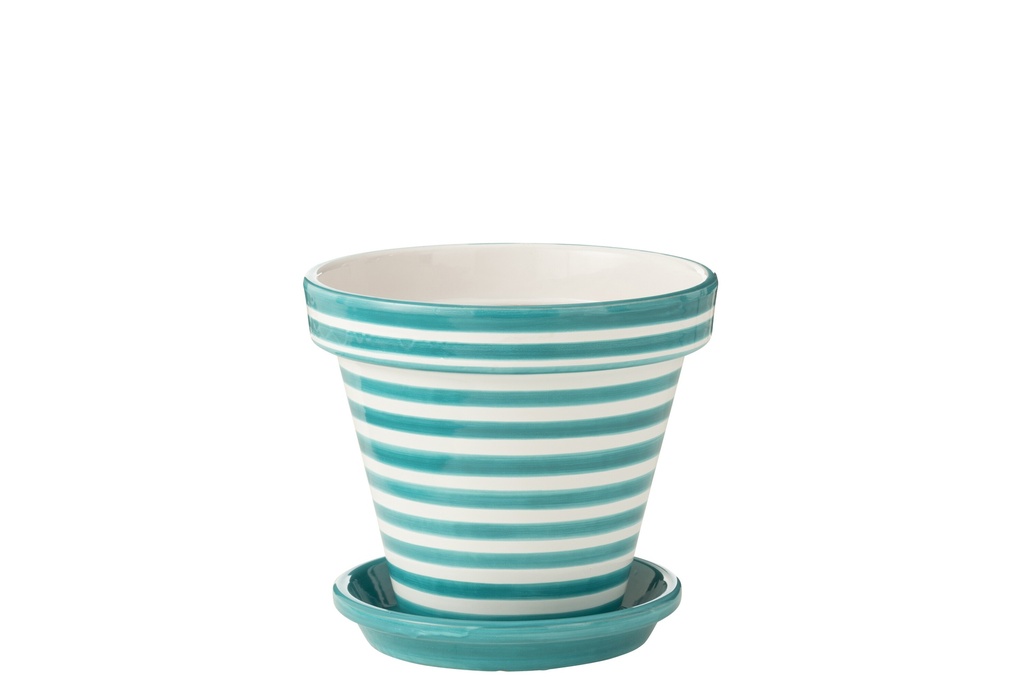 Pot de fleurs + assiette Granada Stripes en céramique fait main/peint à la main