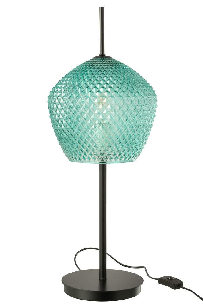 Lampe de table en verre bleu