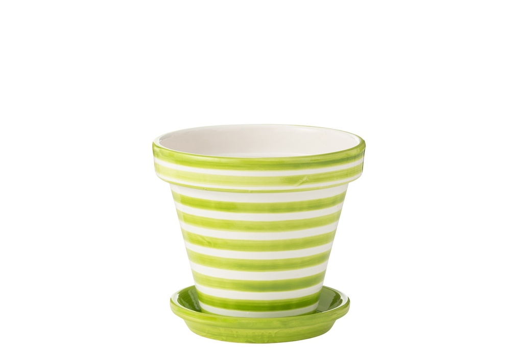 Pot de fleurs + assiette Granada Stripes en céramique fait main/peint à la main
