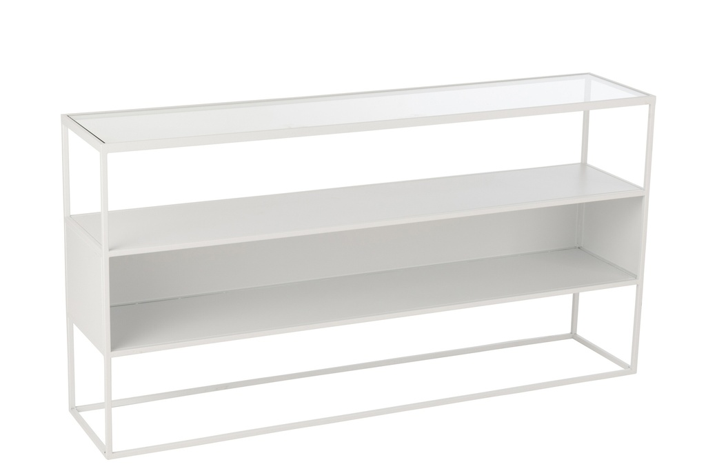 Console carrée en métal/verre blanc