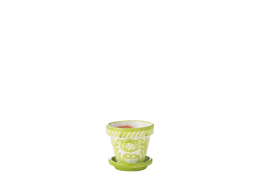 Flowerpot+Plate Granada Handmade/Handpainted Ceramic Green/White