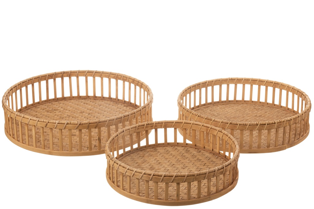 Lot de 3 plateaux ronds en bambou