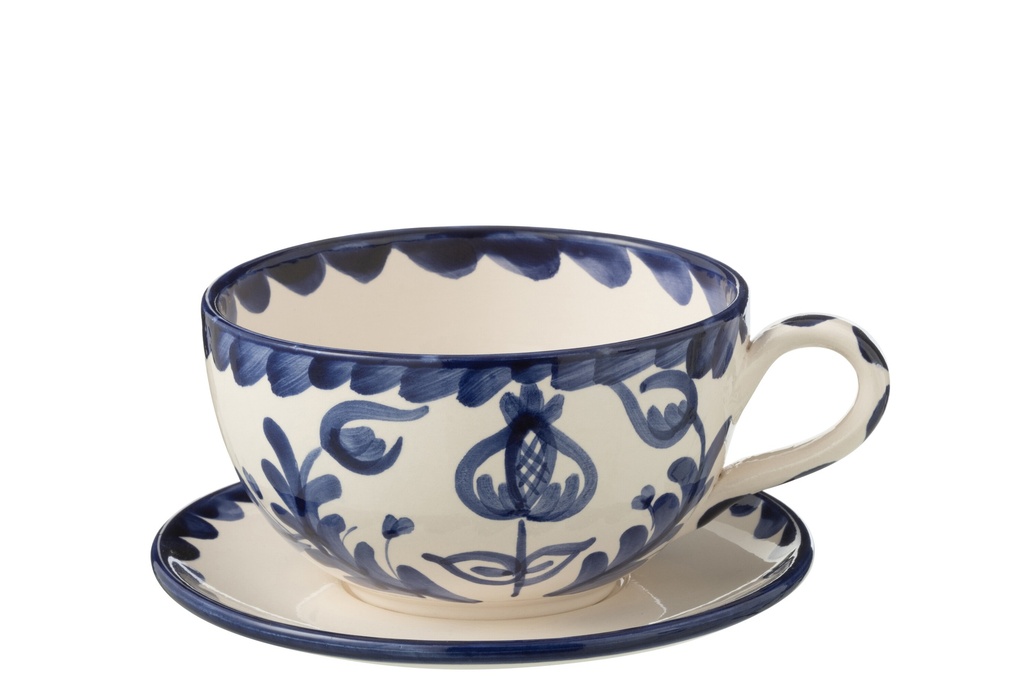 Tasse + Assiette Granada Céramique Blanc/Bleu Cobalto