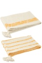 Assortiment de plaids à rayures et pompons en coton blanc/orange