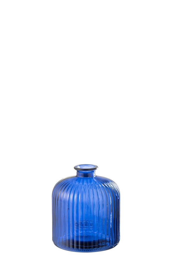 Vase Bouteille Rayé Verre Bleu