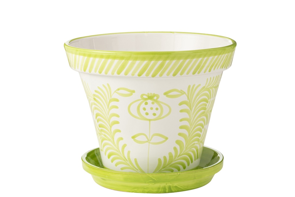 Flowerpot+Plate Granada Handmade/Handpainted Ceramic Green/White