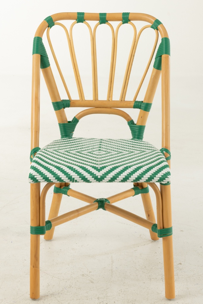 Chaise de salle à manger en rotin vert foncé/blanc