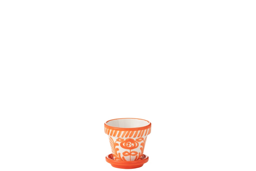 Flowerpot+Plate Granada Handmade/Handpainted Ceramic Orange/White