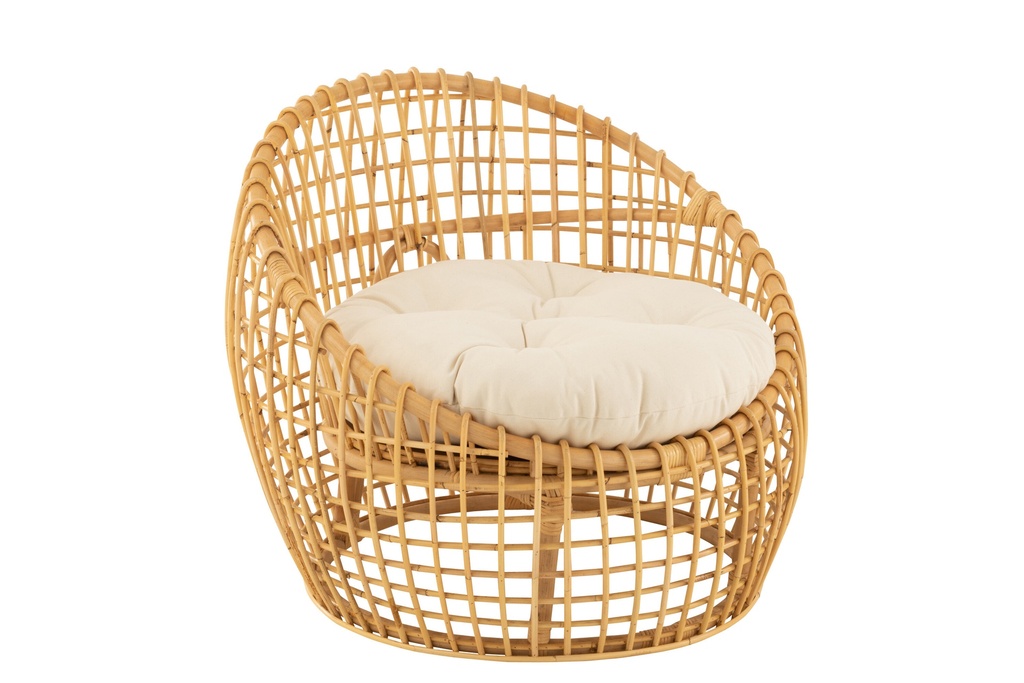 Chaise Lise+Coussin 1 Personne Rotin/Textile