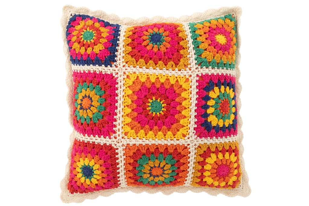 Coussin crocheté en mélange coton/polyester
