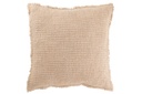 Coussin à bords effilochés en coton/polyester beige