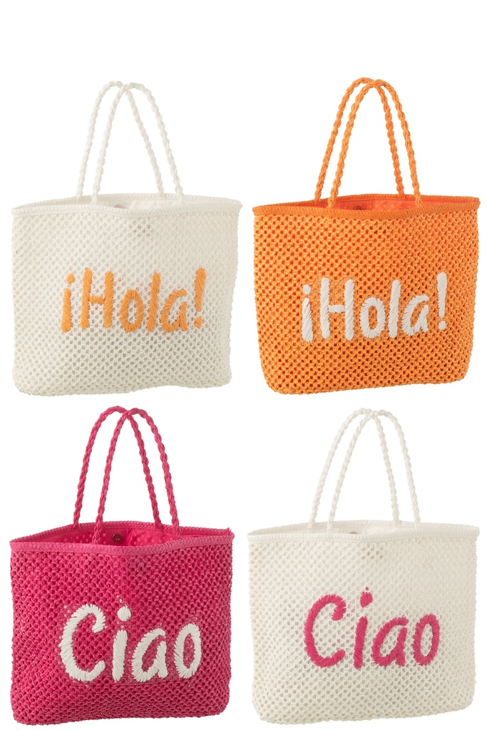 Sac fourre-tout Ciao/Hola en papier blanc/rose/orange