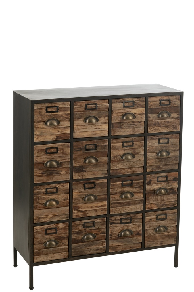 Armoire 16 tiroirs Bois/Métal Marron