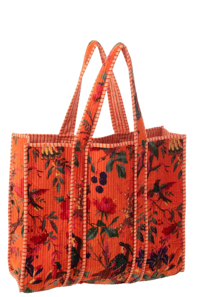 Sac fourre-tout Oiseaux/Fleurs en velours de coton