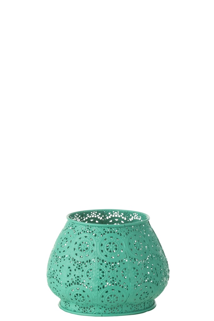 [50941] Tealight Holder Cylinder Metal/Glass Cyan