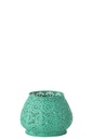 Tealight Holder Cylinder Metal/Glass Cyan