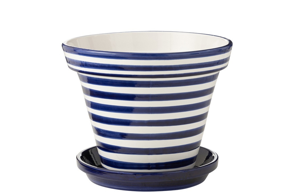 Flowerpot+Plate Granada Stripes Handmade/Handpainted Ceramic