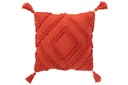 Coussin Motif Tufté + Pompons Coton Brique