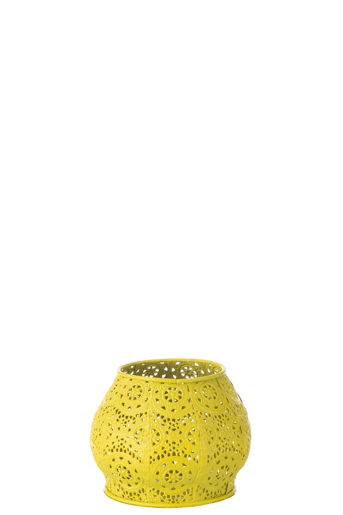Tealight Holder Cylinder Metal/Glass Yellow