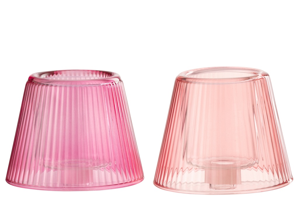Photophore Chapeau Verre Rose/Fuchsia
