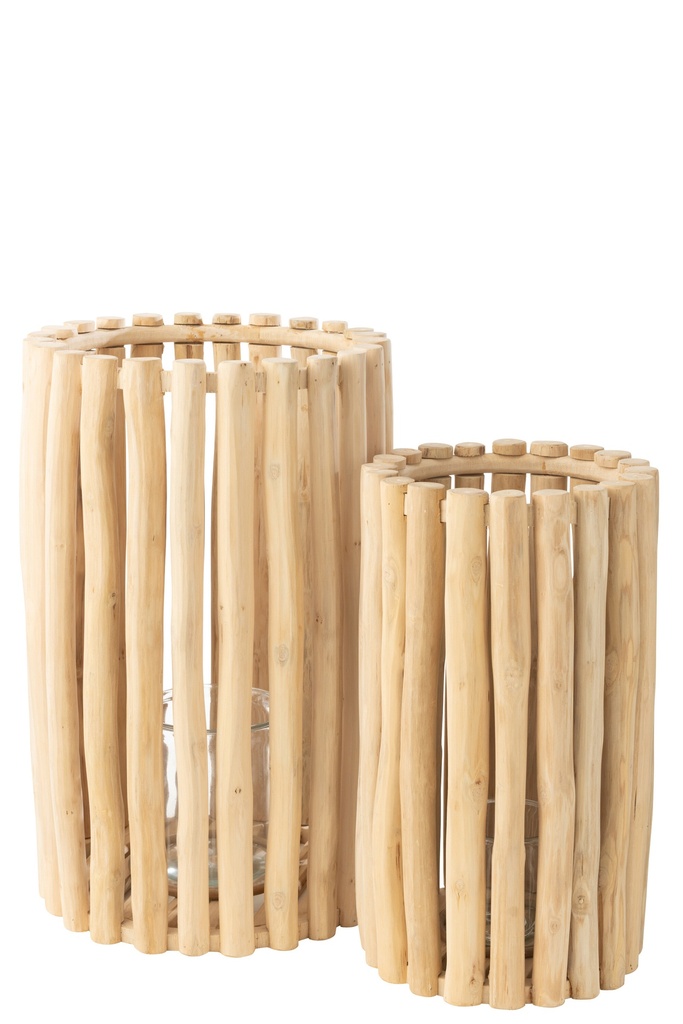 Set Of 2 Lantern Teak Natural