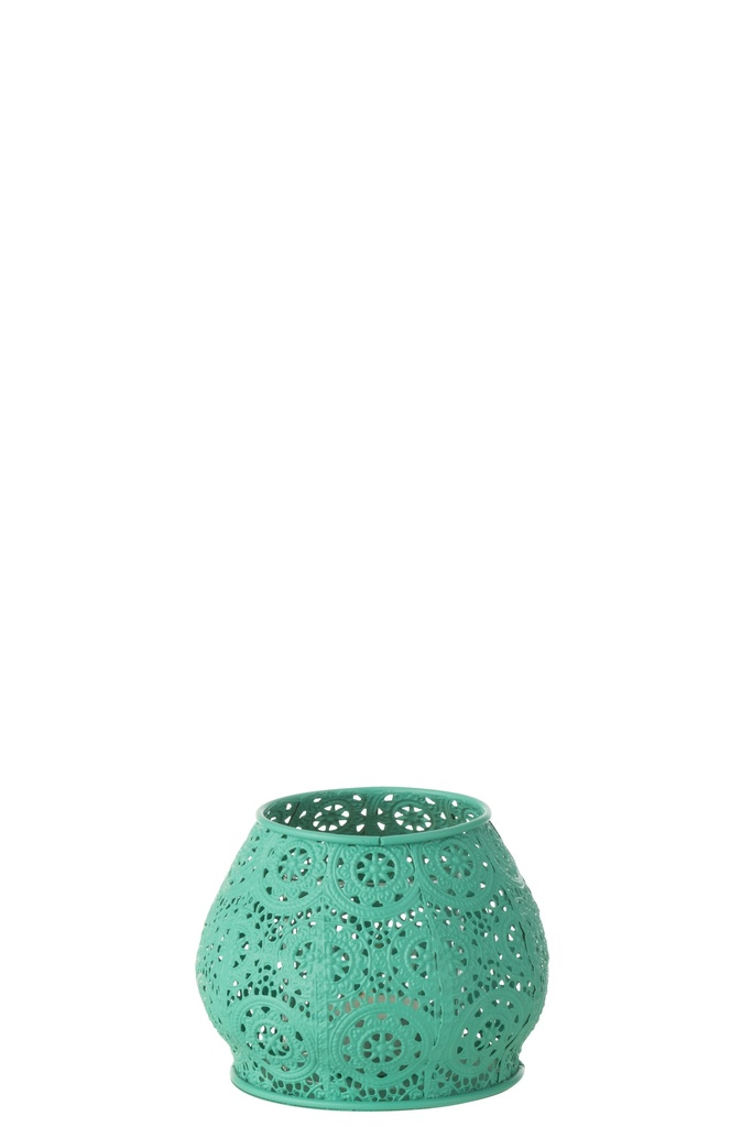 Tealight Holder Cylinder Metal/Glass Cyan