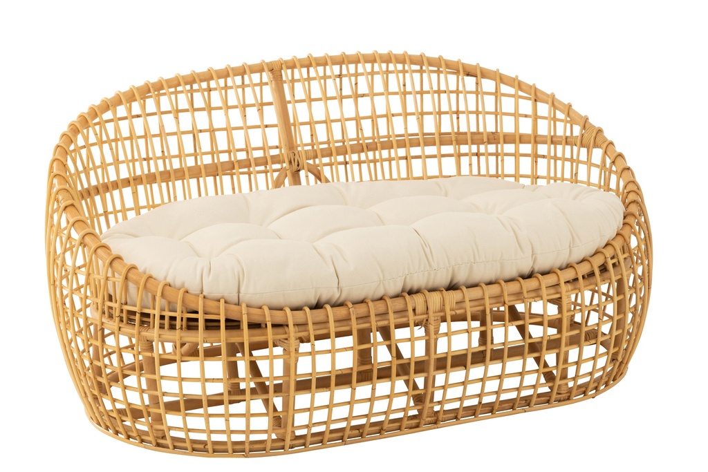Canapé Lise+Coussin 2 Personnes Rotin/Textile