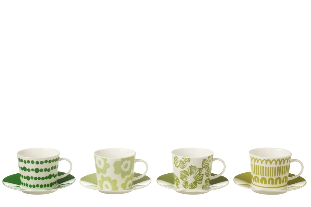 Set Of 4 Tea Cup+Saucer In