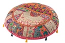 Pouf Plat Rond Motifs+Glands Coton