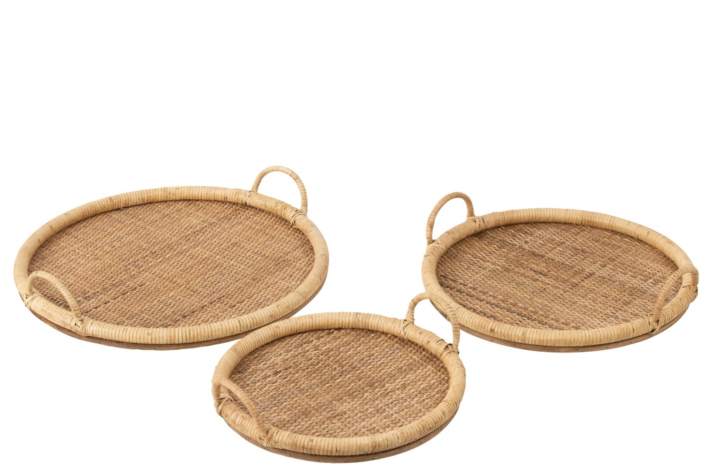 Lot de 3 plateaux ovales en rotin/métal