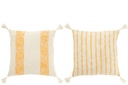 Coussin carré à rayures et pompons en coton blanc/orange