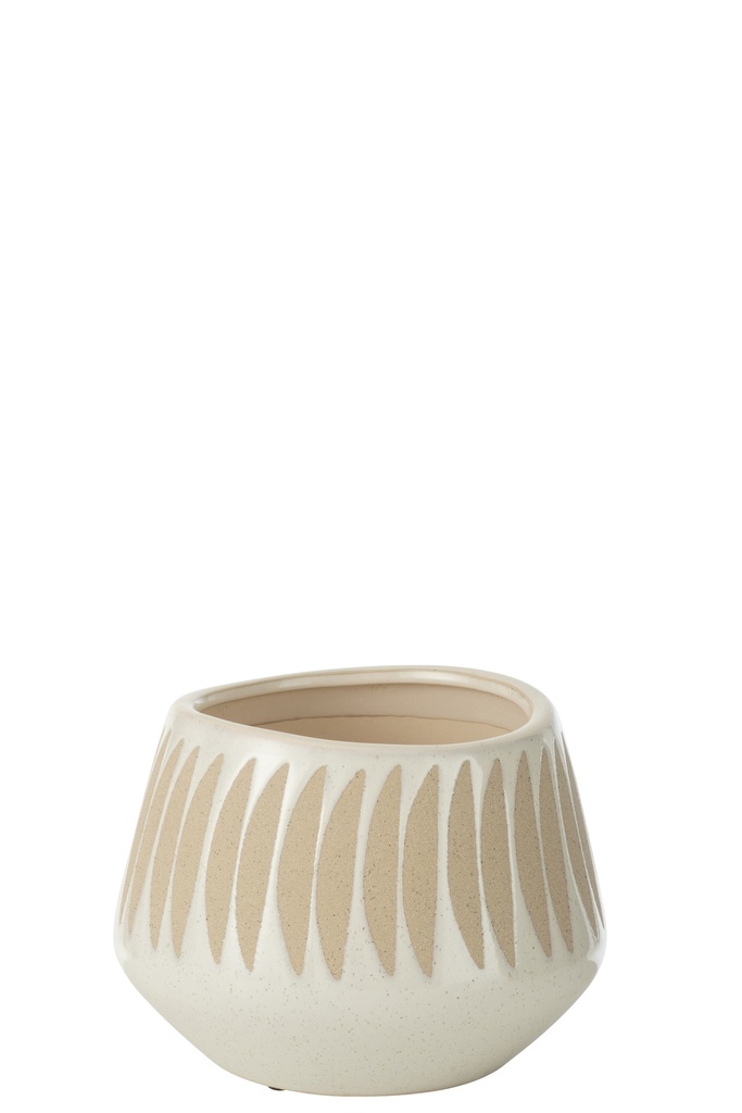 [53149] Flowerpot Kai Stoneware Beige/White Large