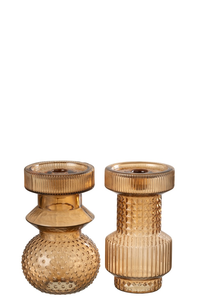 Bougeoir géométrique en verre marron