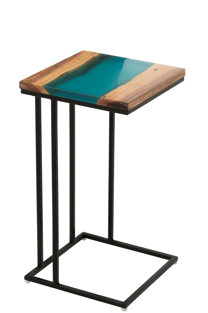 Table d'appoint carrée en bois d'acacia/résine