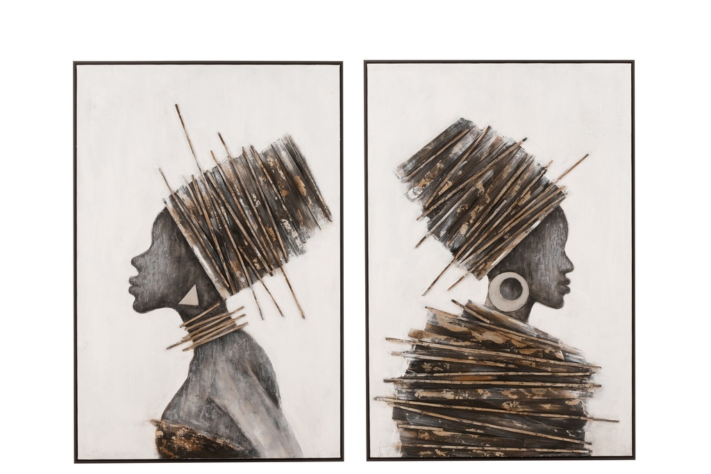 Peinture Femme Africaine Bois/Toile Marron/Gris
